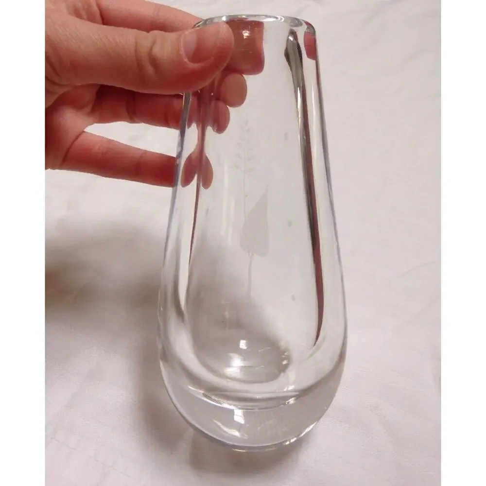 Vintage ORREFORS Sven Palmqvist SWEDEN Signed Etched Heavy Lead Crystal Bud Vase